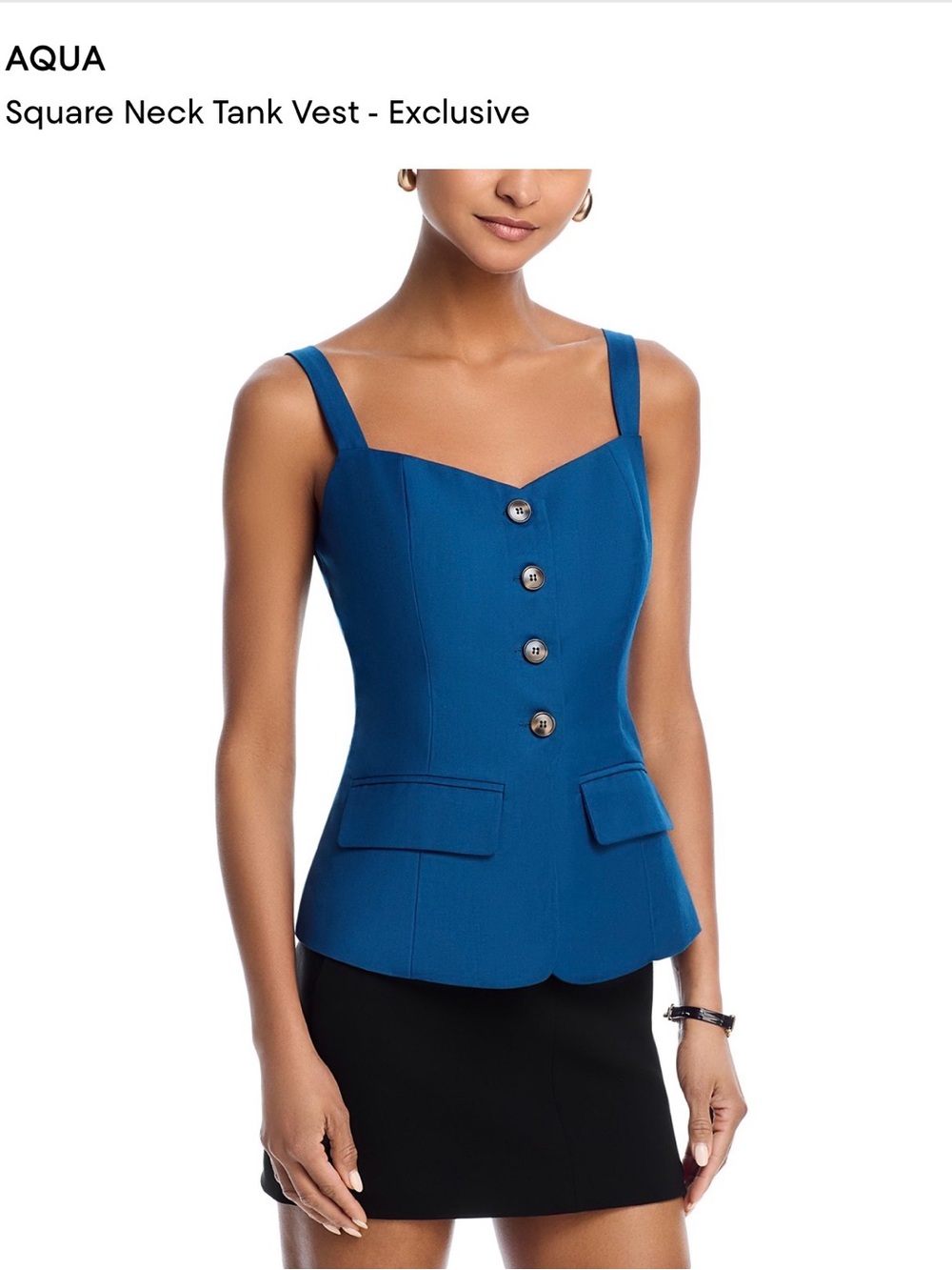 Aqua Tailored Square-Neck Button Tank in Blue